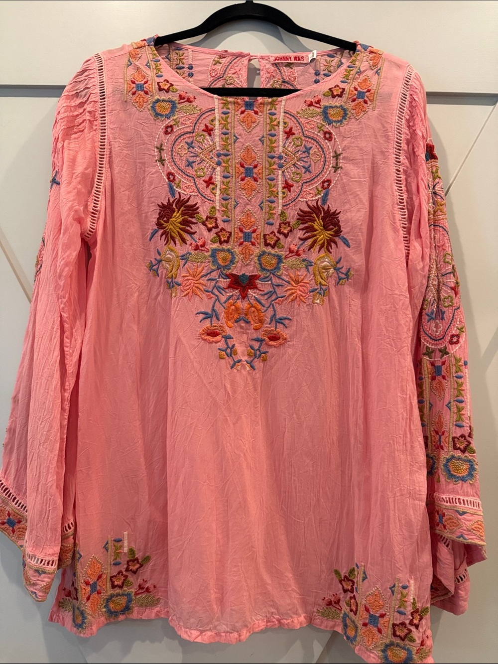 Johnny Was Pink Embroidered Floral Tunic - Picture 1 of 9